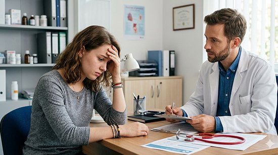 Врач оказывает амбулаторную психологическую поддержку пациенту